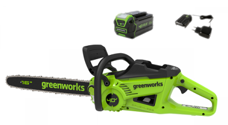 Пила цепная аккумуляторная Greenworks GD40CS20XK4, 40V, 40 см,2000 Вт, бесщеточная, c 1хАКБ 4Ач и ЗУ